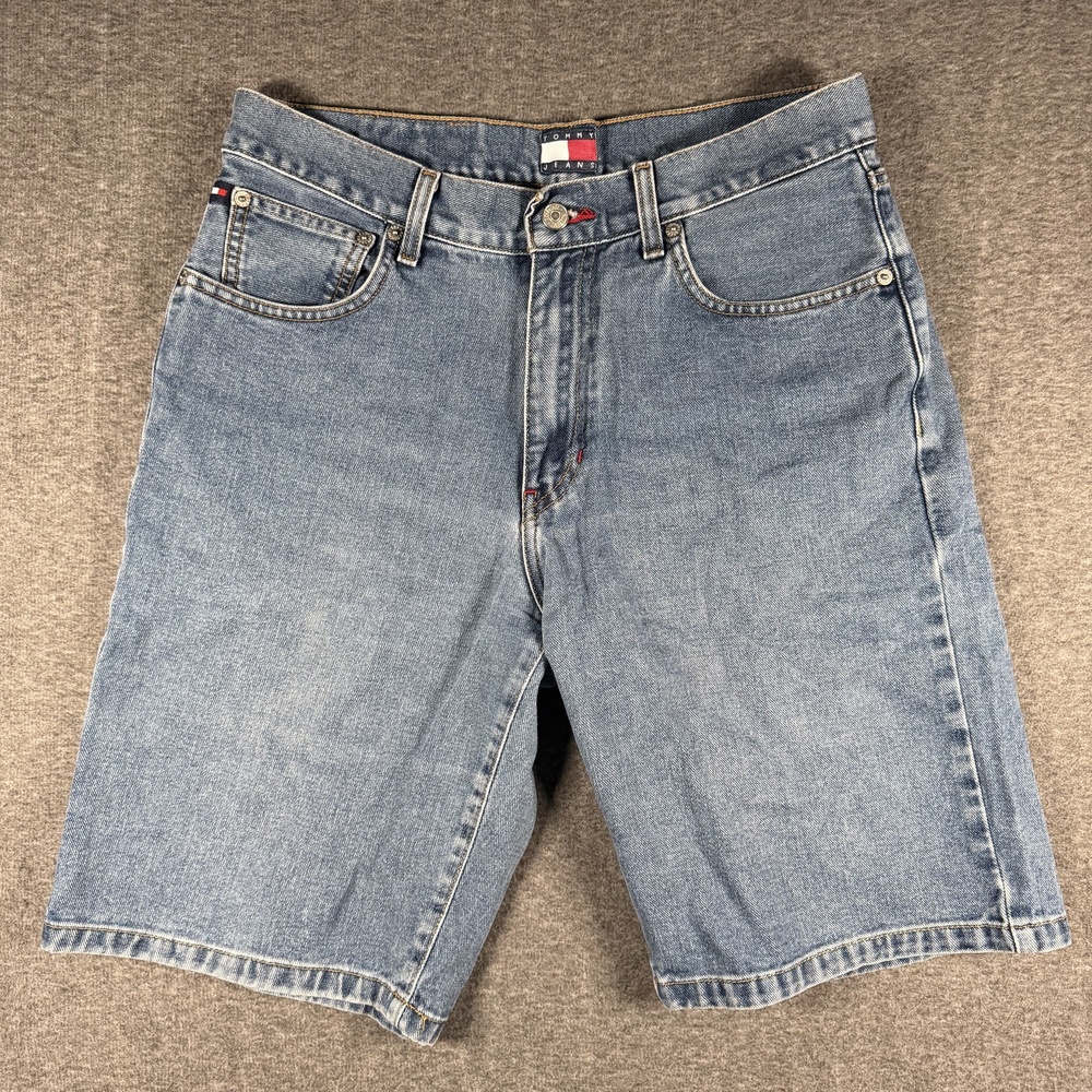 Vintage Tommy Jeans Shorts Mens 31 Blue Denim Bermuda Medium Wash Jorts Y2K Flag